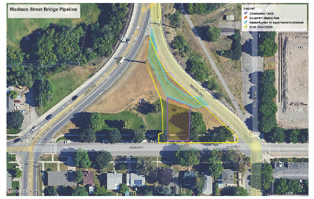 Map of the Madison Street Bridge pipeline project